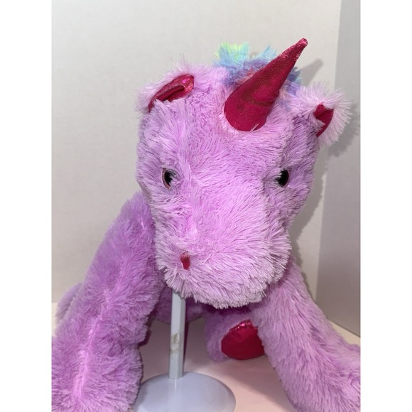 Hug Fun Purple Unicorn Stuffed w/ Rainbow Mane & Tail - Shiny Red Horn & Hooves - Picture 5 of 9